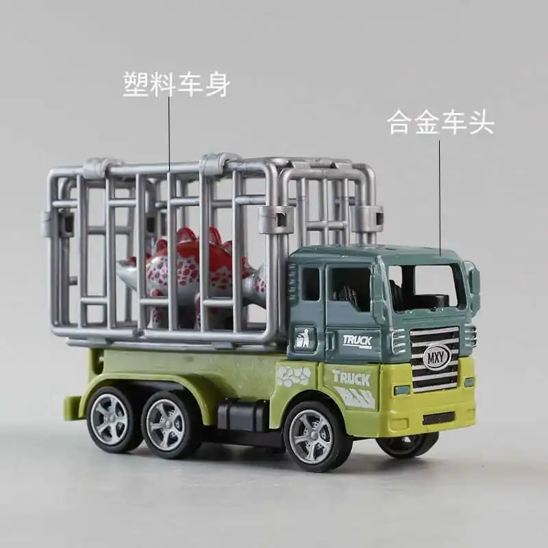 Mini camion de conteneur de transport de simulation de voiture de dinosaure d'ingénierie avec Jos en plastique, jouets de jeu pour garçon, cadeaux, modèles de benne à benne basculante