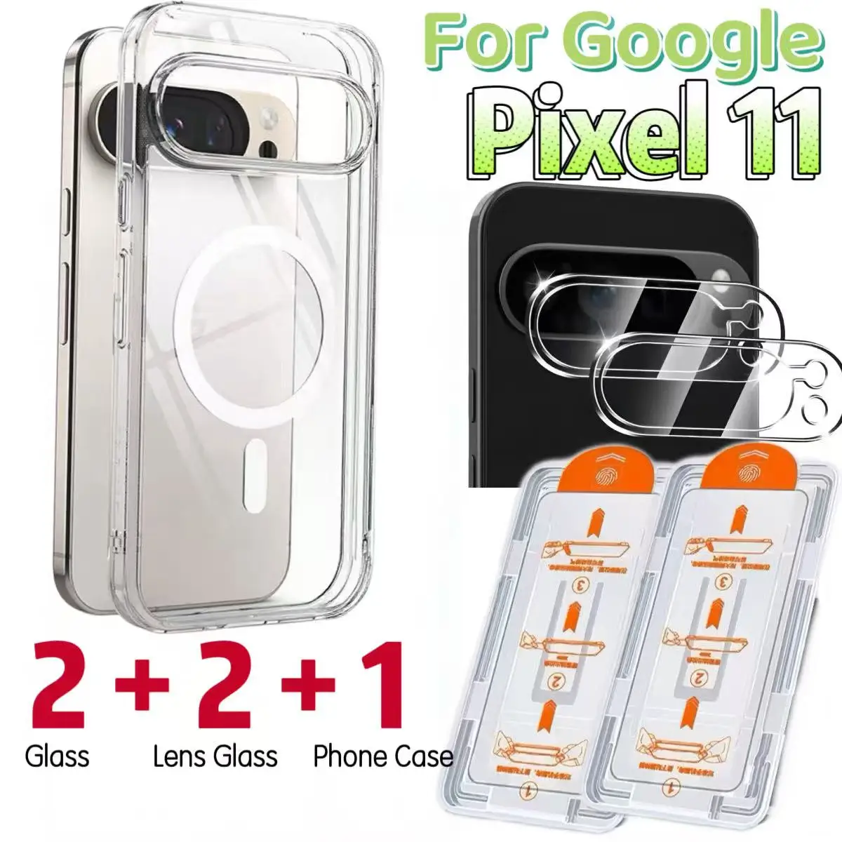 Image of Für Google Pixel 11 11 Pro 11 Pro XL HD Panzerglas 2 Displayschutzfolien + 2 Objektivschutzfolien + Magnetische Hülle