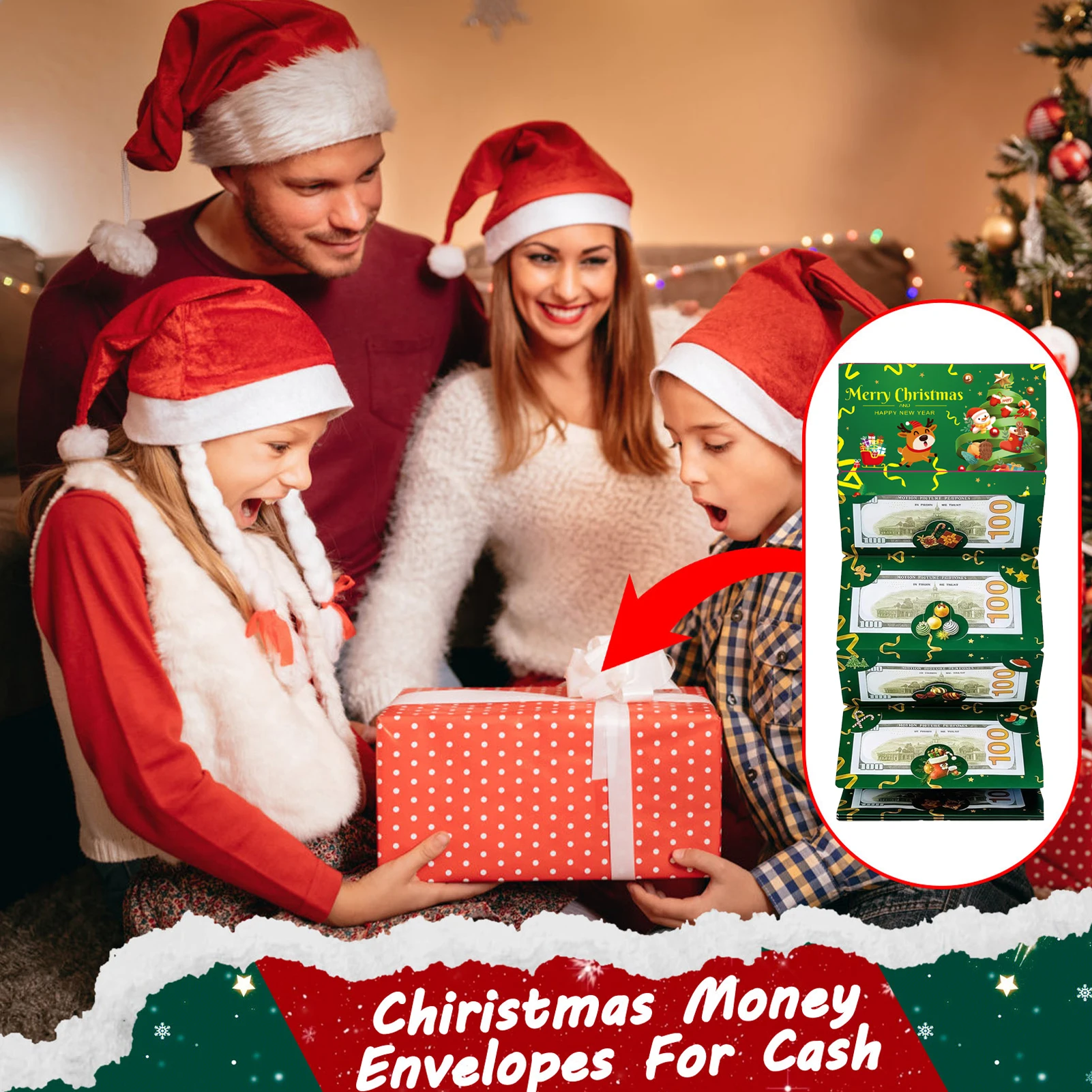 

Санта-Клаус, золотая фольга, красный конверт, 6 слотов для карт, складной креативный праздничный подарок «сделай сам» на Рождество, Новый год