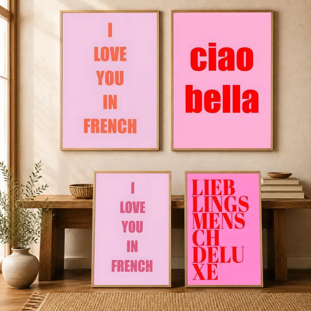 Pink Word Quote Aesthetic Love Quote Poster Wall Stickers Self Adhesive Painting Art Decals for Bedroom Living Room Home Decor