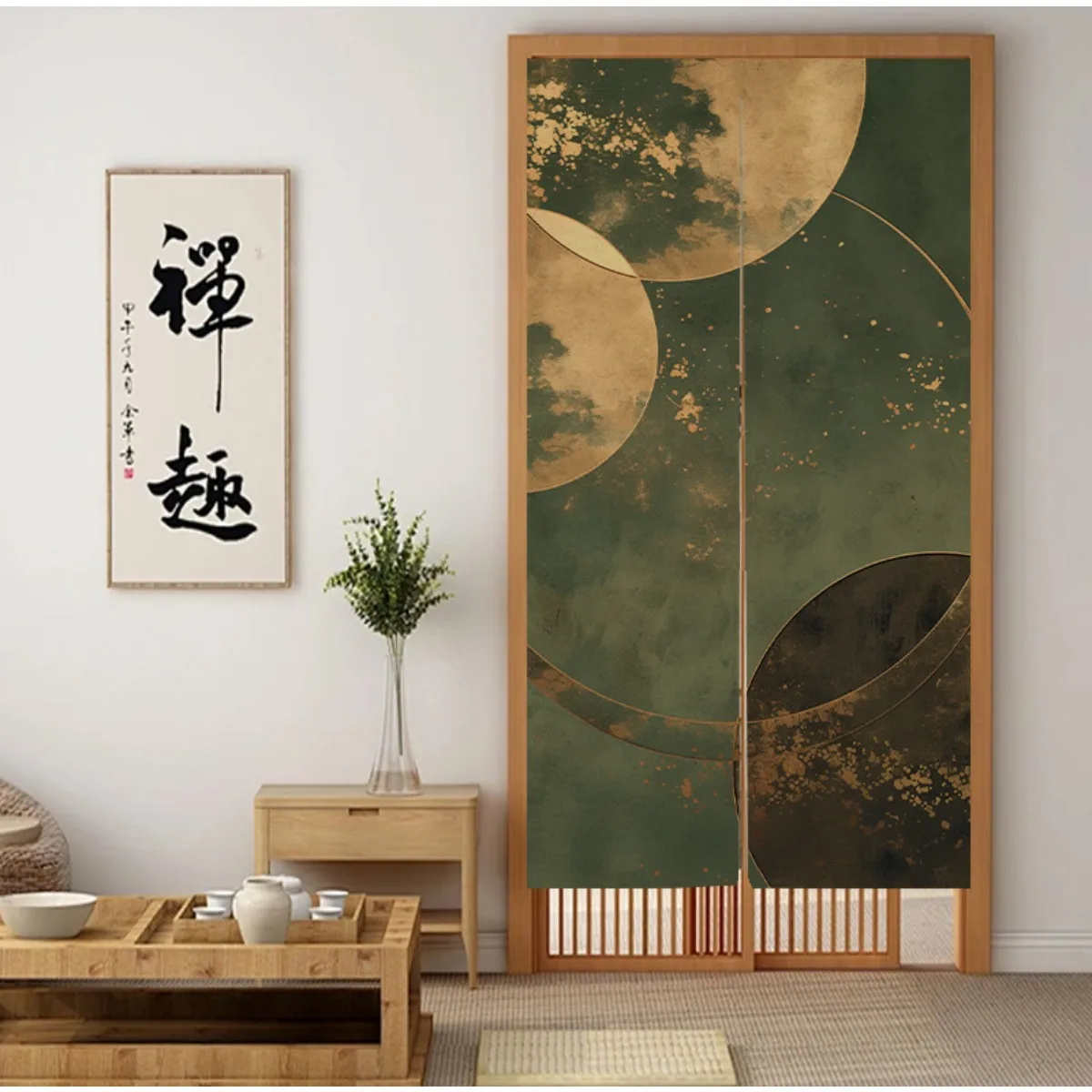 Large Abstract Circle Folding Room Screen Divider Polyester Privacy Room Curtains Japanese Japanese Zen Zen Decor House Art Wall
