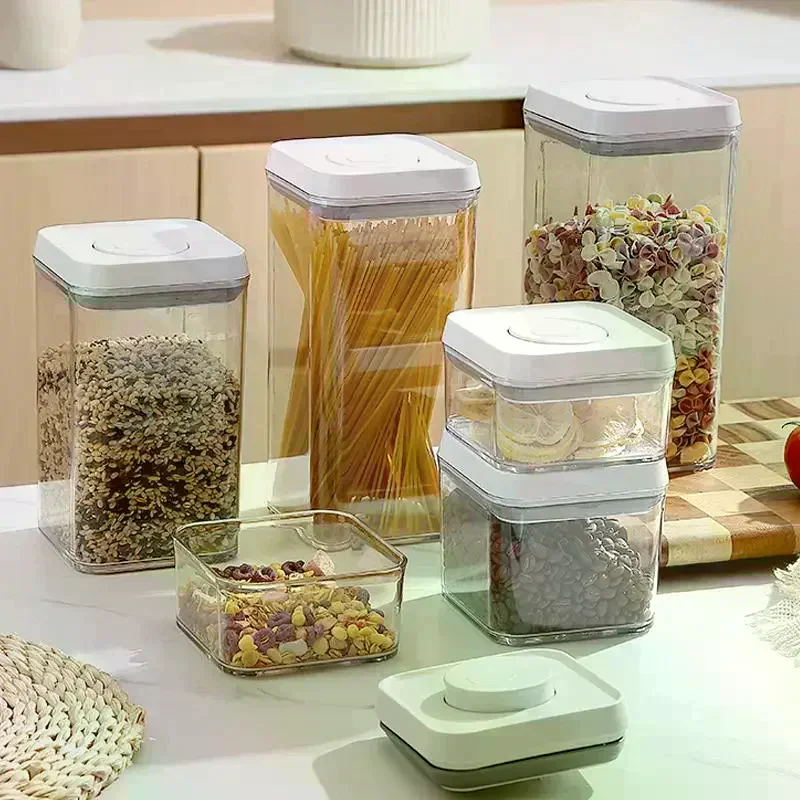 Cereal Container Kitchen Press-down Airtight Jars Clear Stackable Jar For Rice Grain Home Bakers Pantry Organizers Dried Fruits