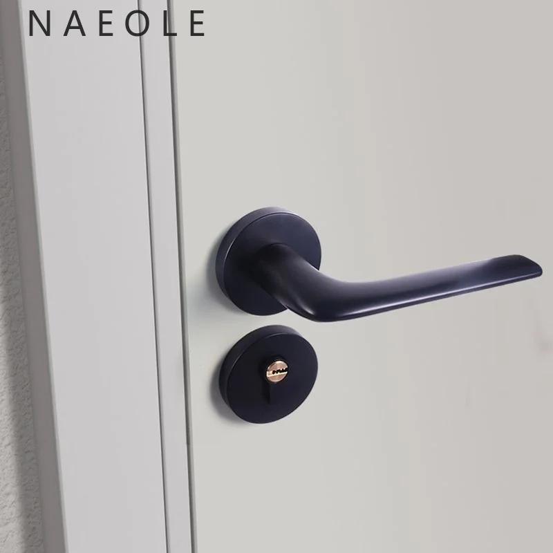 Black Magnetic Split Lock; Universal Bedroom Door Lock; Solid Wood Door Handle with Key, Silent and Minimalist for Home Use