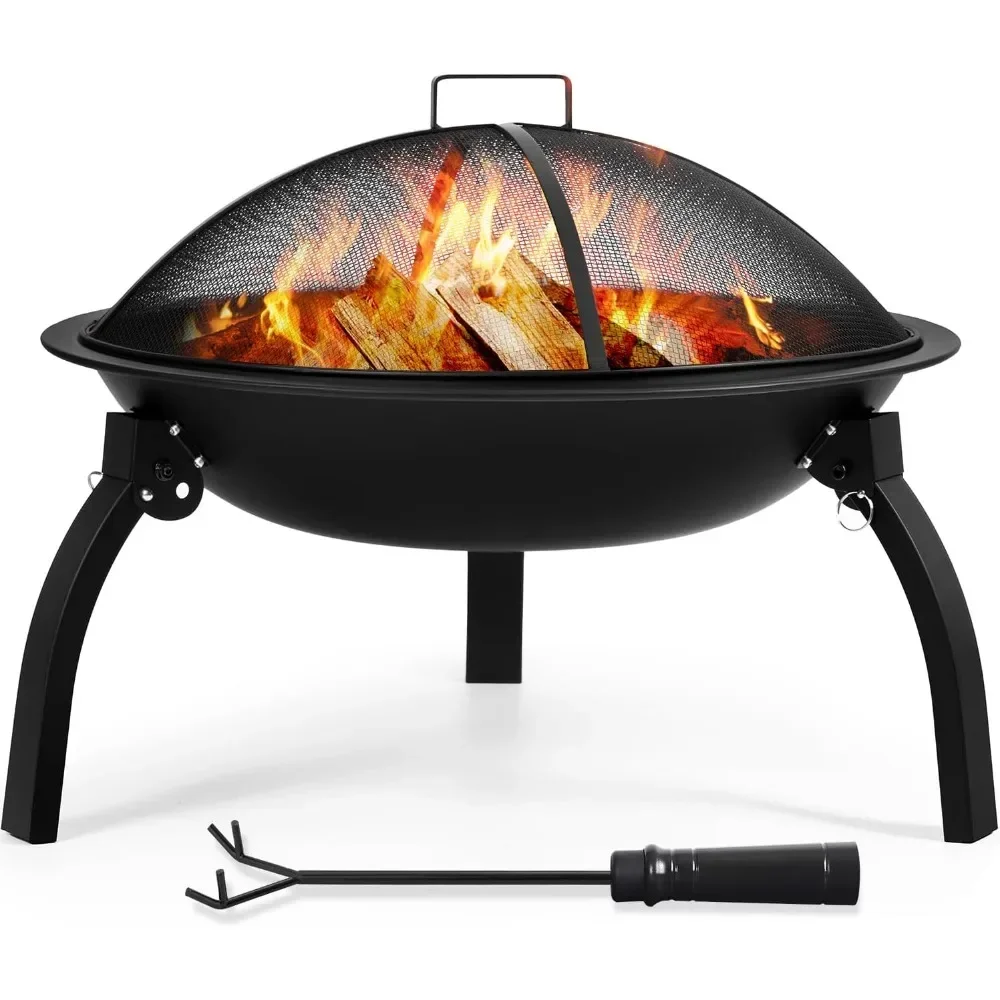 XMSJ Fire Pit Outdoor Wood Burning Portable Folding 22in Firepit Firebowl Fireplace Poker Spark Screen Retardant Fire Pit