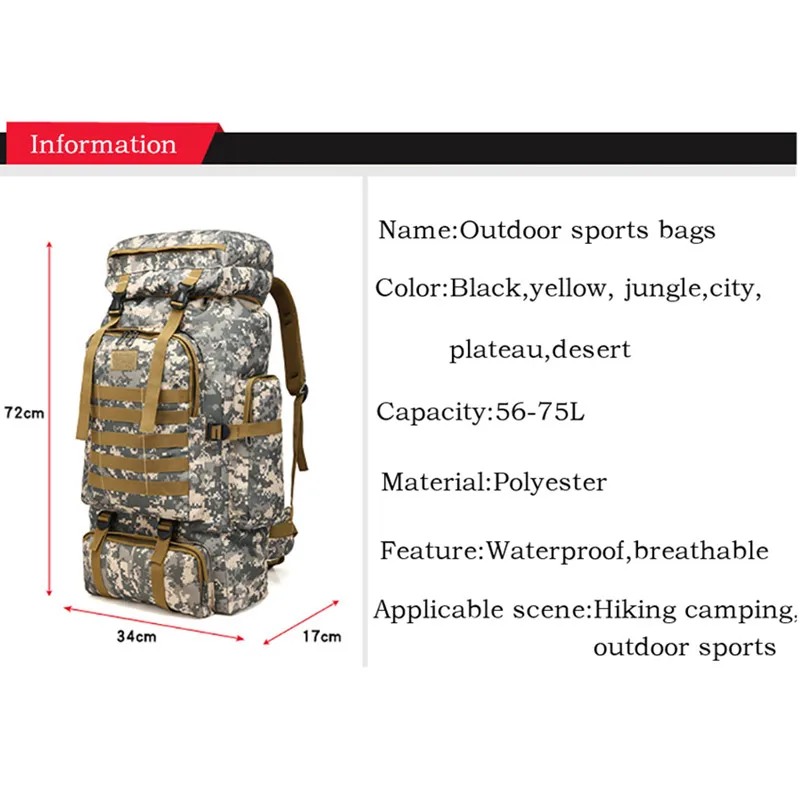 Mochila táctica MOLLE impermeable camo senderismo - imagen 4
