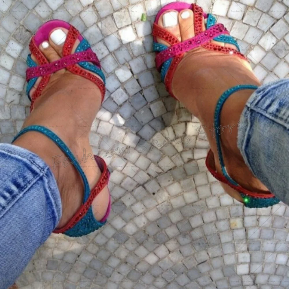 

Colorful Hollow Out Crystal Sandals Buckle Strap Women Shoes Stilettos High Heels Party Banquet Dating 2025 Zapatos Para Mujere