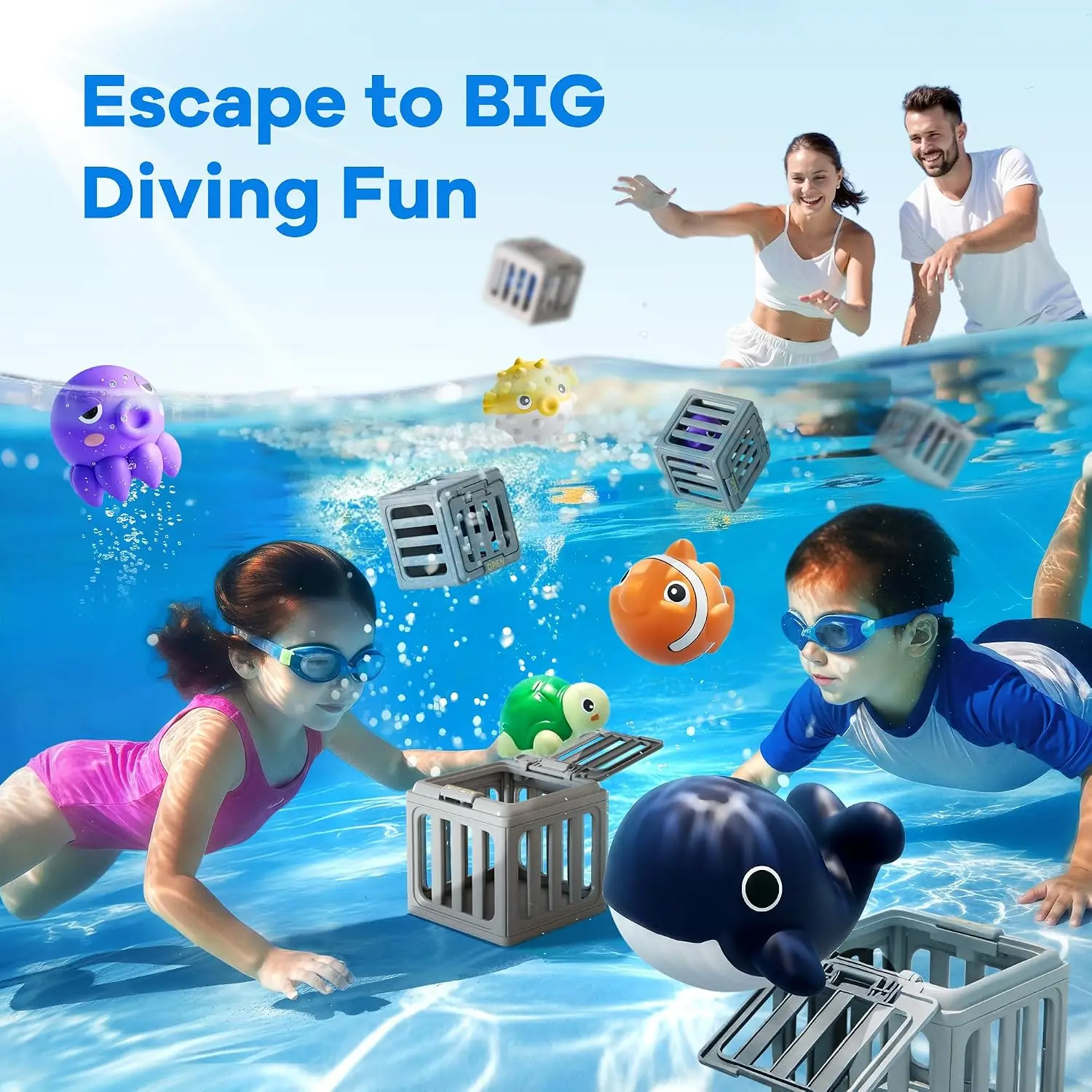 Altrek Store Funscape Kids Pool Diving Toys, Water Swimming Dive Pool Game, Toddler Bath Toy Play Set W/ Fish Box Floating Animals, Fun Outdoor Beach Lake Swim Summer Party Gift 3 4 5 6 7 8 10 12 Year Old Boy Girl view 6