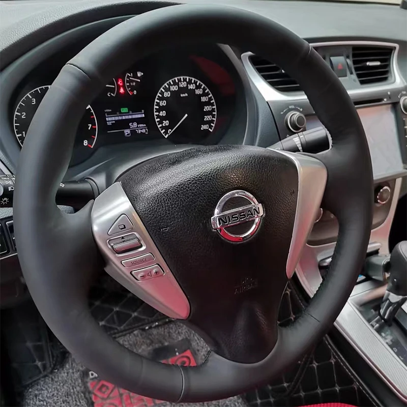 Niestandardowa osłona na kierownicę samochodową w 100% pasuje do Nissan Tiida Sylphy Sentra Versa Note 2014-2017 Akcesoria do wnętrz samochodowych