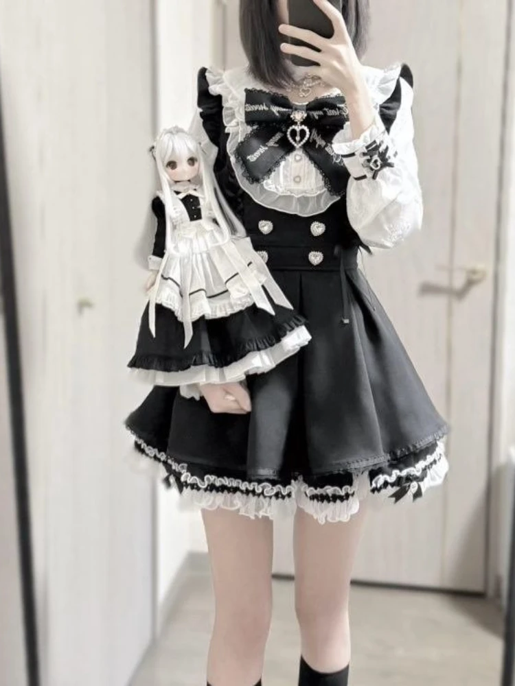 gothic lolita black and white crosses dress Bust-support Strap Dress, Lace & Cross Luxurious Black Fabric Black Cross Church Gothic Lolita
