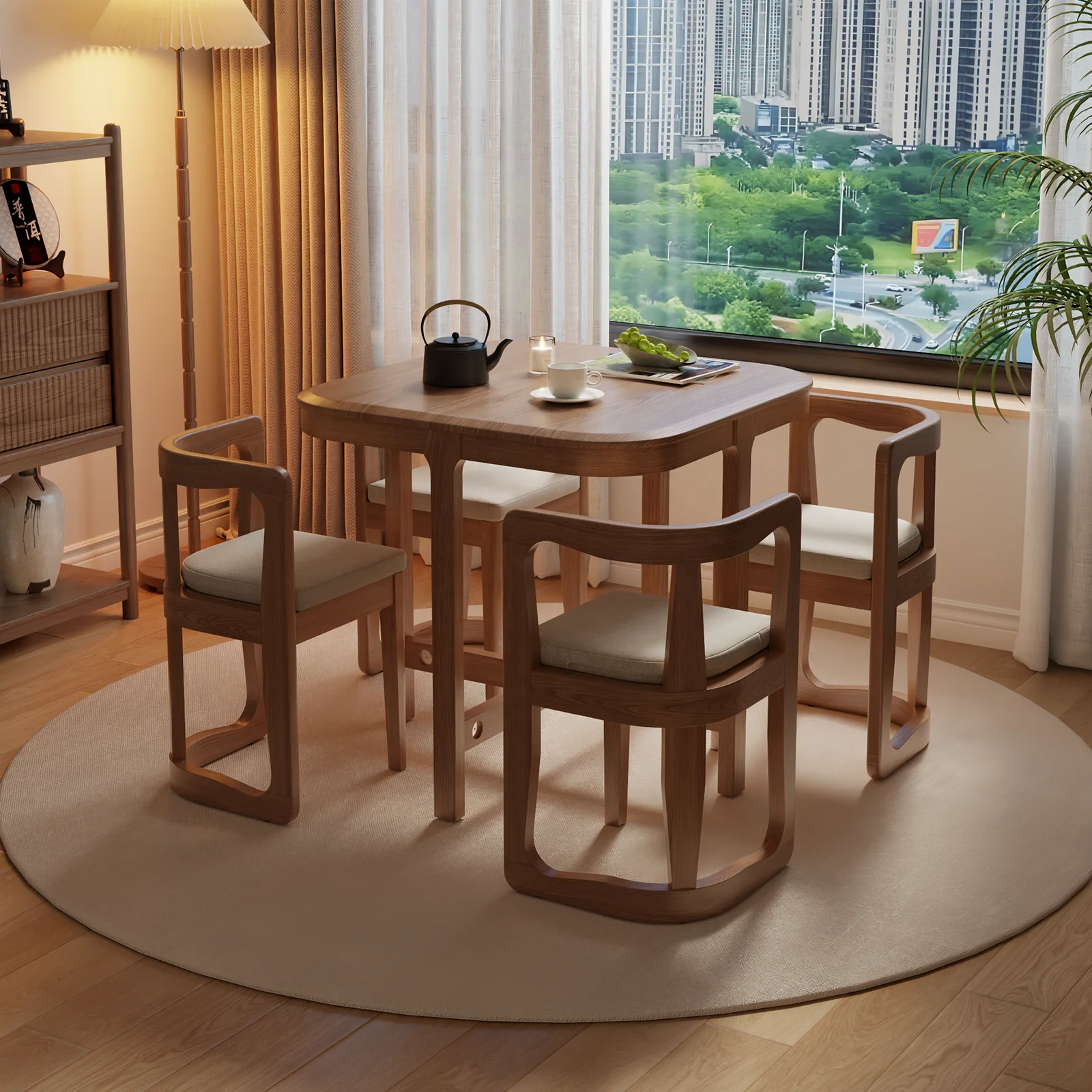 #Solid Wood Coffee Table Set One Table Four Chairs Compact Home Balcony Side Modern Minimalist Requires Assembly Furniture