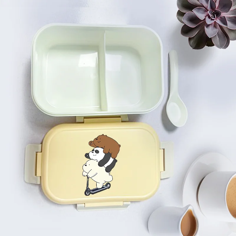 Loncheras We Bare Bears, Lonchera Portátil de Dibujos Animados, Organizador de Frutas, Contenedor Sellado para Almacenamiento de Alimentos, Cuchara