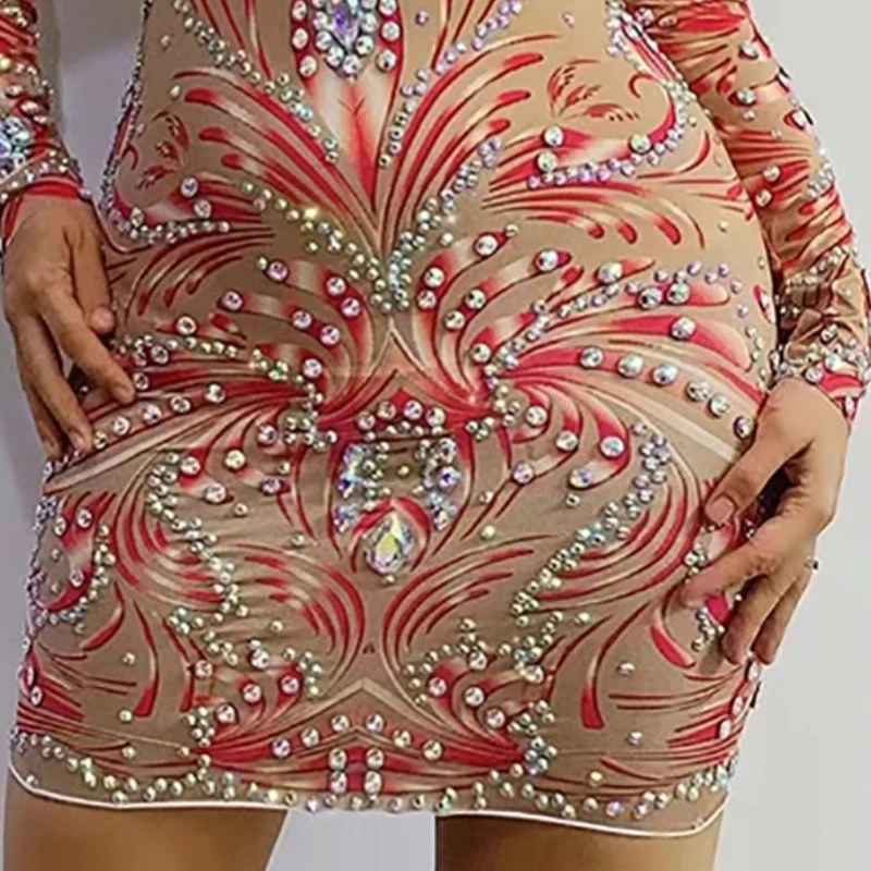 Abito casual con strass luminosi con diamanti di compleanno più abito per la madre della sposa festa di nozze maniche lunghe abiti da gala Mujer