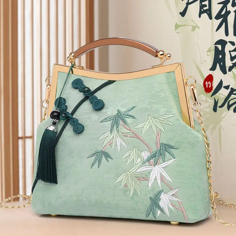 Art Vintage Bamboo Handbag Tassels Embroidery Fashion Cheongsam Women Shoulder Crossbody Bag Women's Elegant Partysu Party Purse