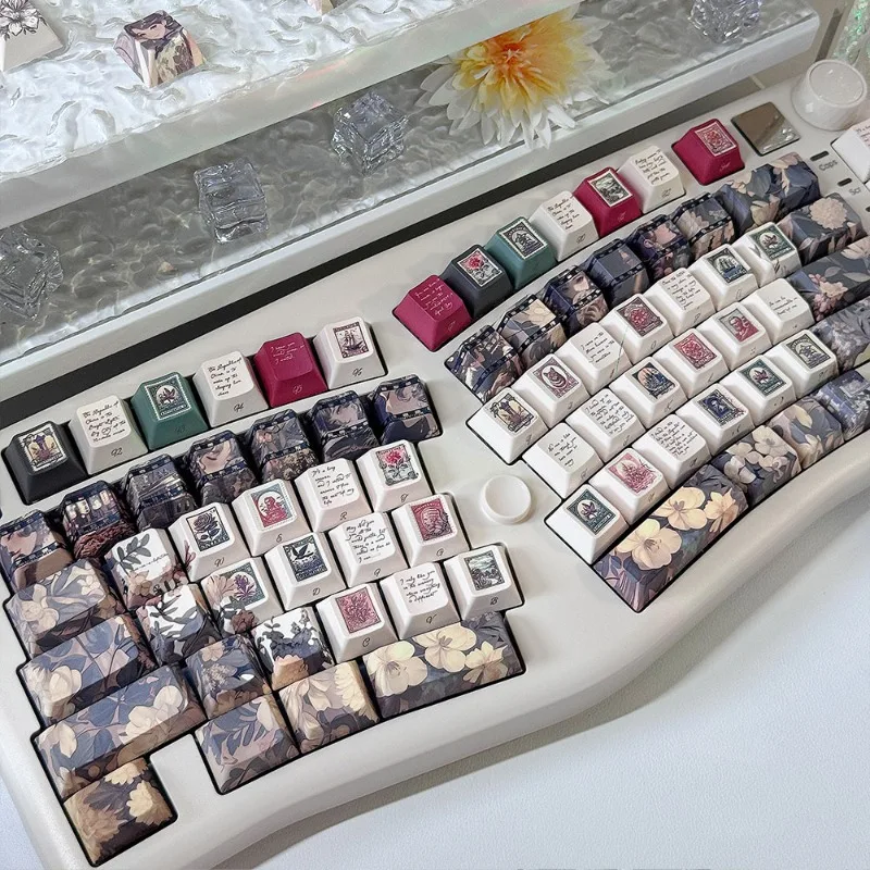 

MiFuny Retro Flower Theme Keycaps 145keys PBT Dye Sublimation Cherry Profill Keycap Mechanical Keyboard Accessory for PC Laptop