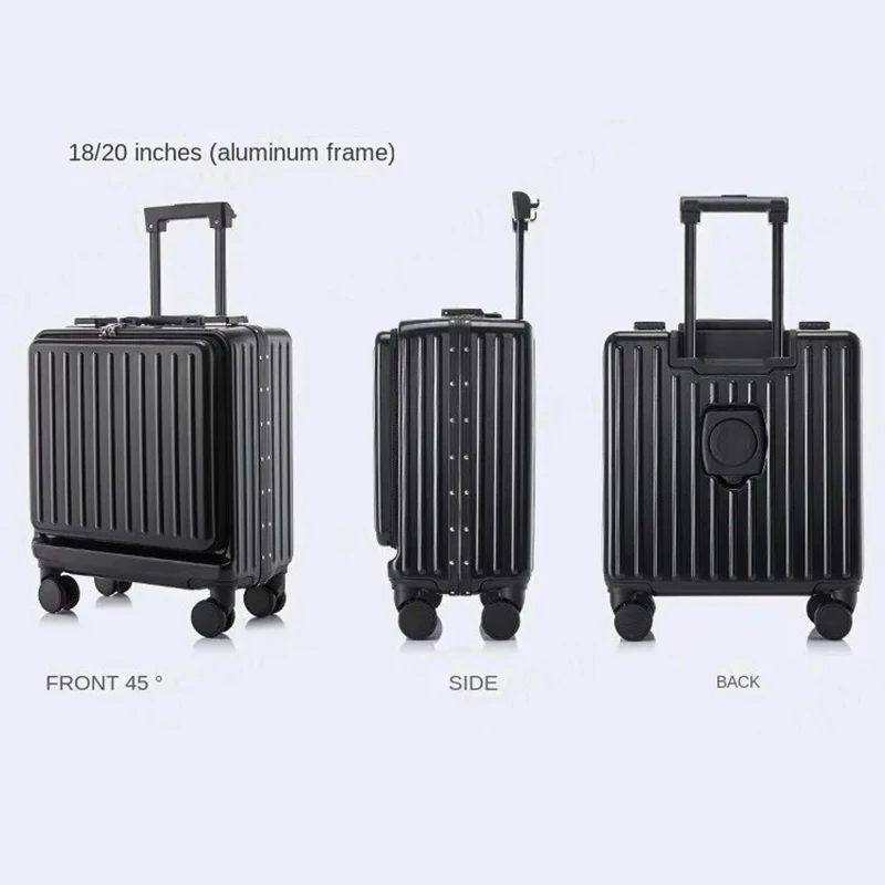 Front Opening Luggage with USB Cup Holder Suitcase Bag Aluminum Frame Travel Bag Phone Holder Small Suitcases Carry-on Trolley