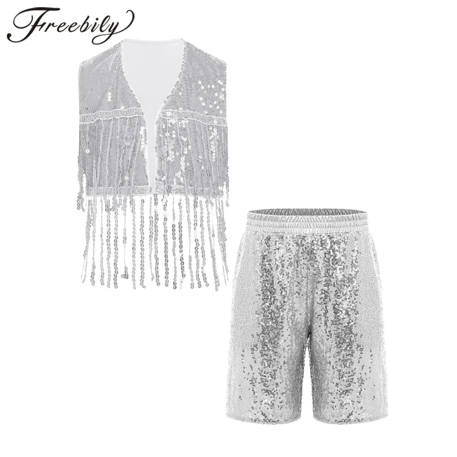 

Children's Girls Jazz Dance Costume Kids Sequins Rock Music Festival 80s Disco Outfit Modern Hip Hop Party Performance Clothes