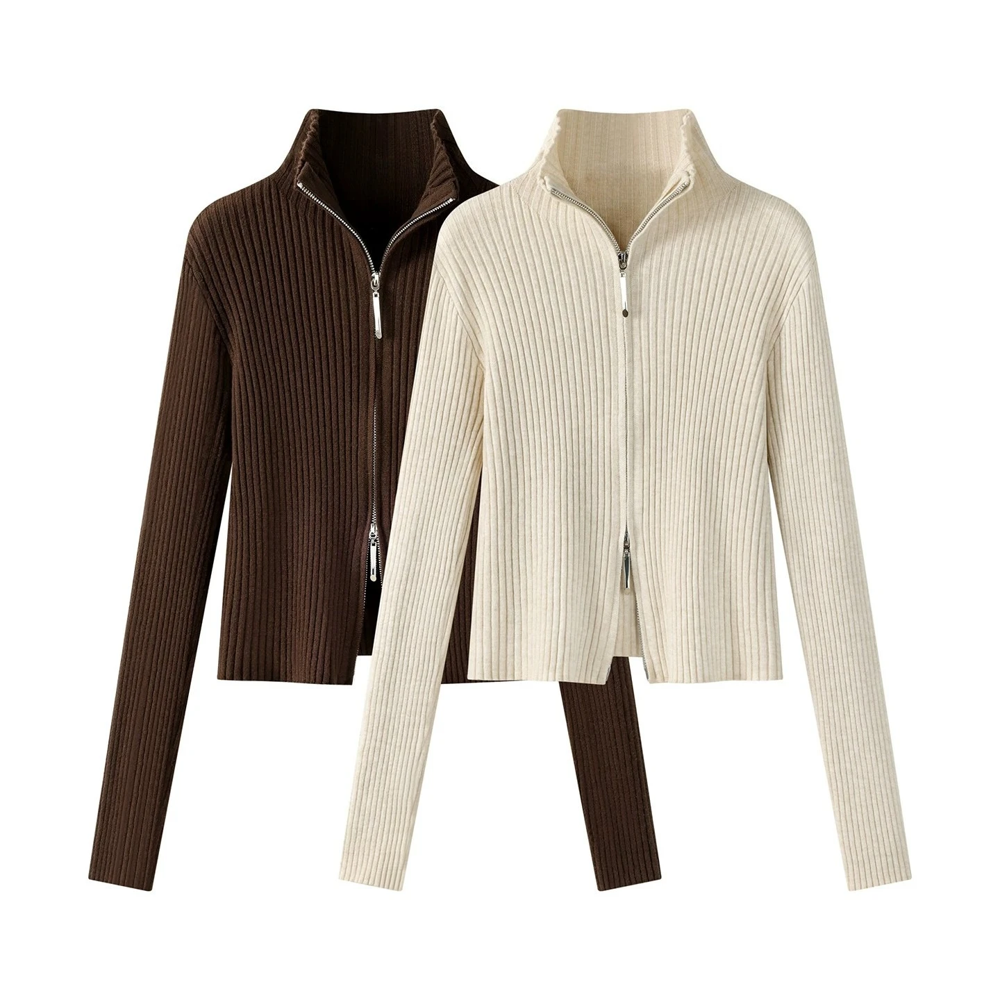 2026 Damen Herbst-Winter Strickjacke Vielseitiger Büro-Slim-Fit Schmeichelhafter Kurzer Reißverschluss-Pullover Koreanischer Langarm-Oberbekleidung – Detail 1