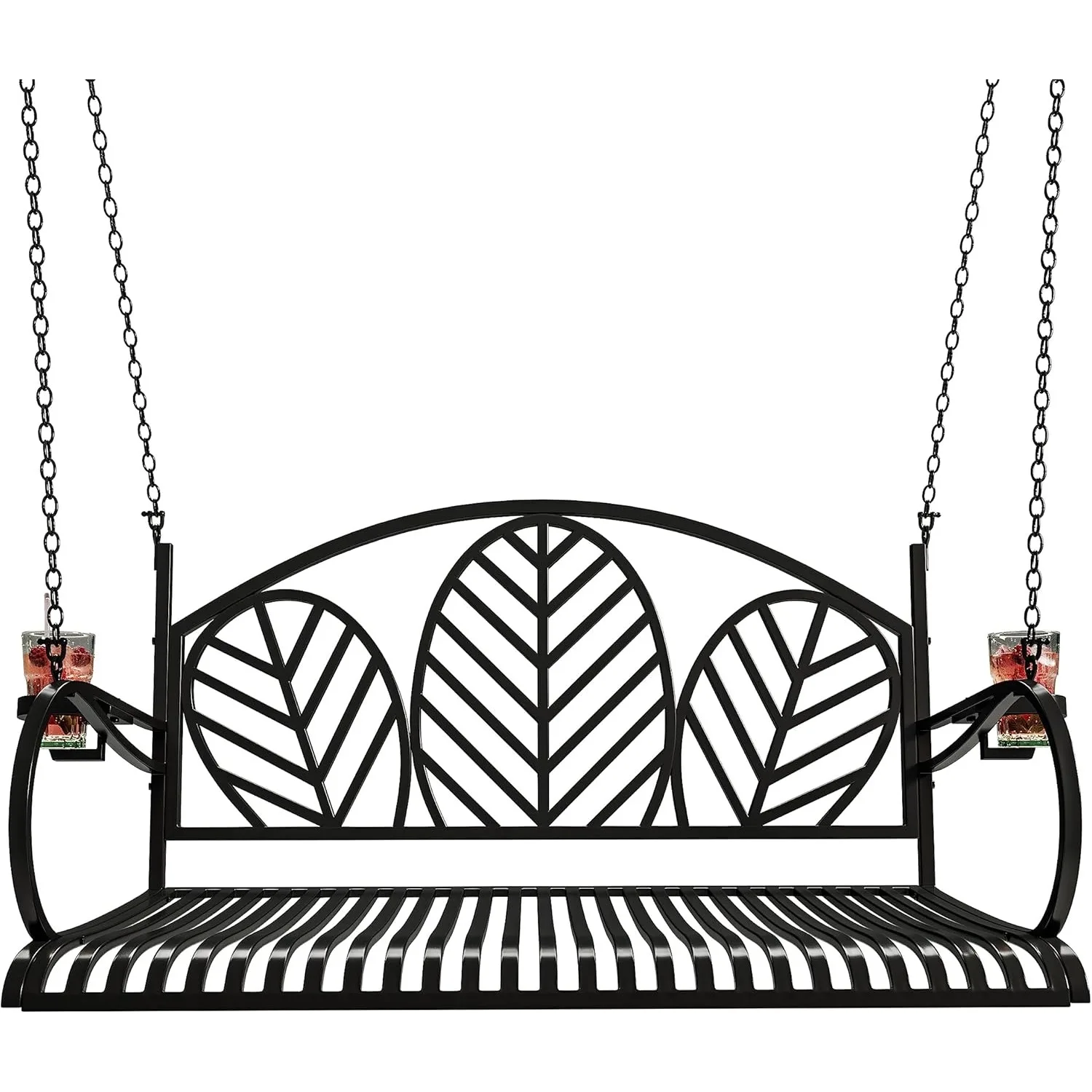 Heavy Duty Palm Springs Metal Porch Swing with Cup Holders,Sturdy and Well Constructed From Durable Iron,Accommodates Two Adults