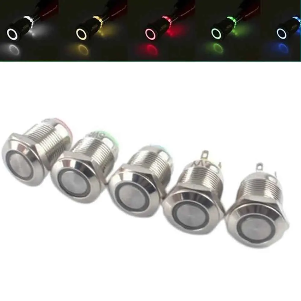 Car Computer 12mm Momentary Angel Eyes Aluminum Metal LED Power Button Switch Self Reset Metal Switch Normal