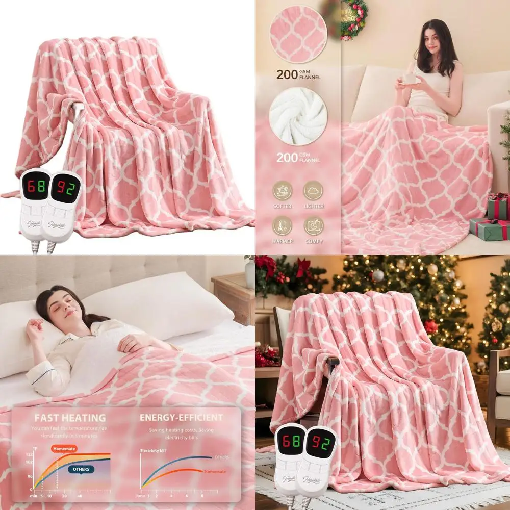 

Электрическое одеяло King Size — 100x90, 10 настроек нагрева, автоматическое выключение на 8 часов, мягкая фланель, защита от перегрева, сертифицирован ETL