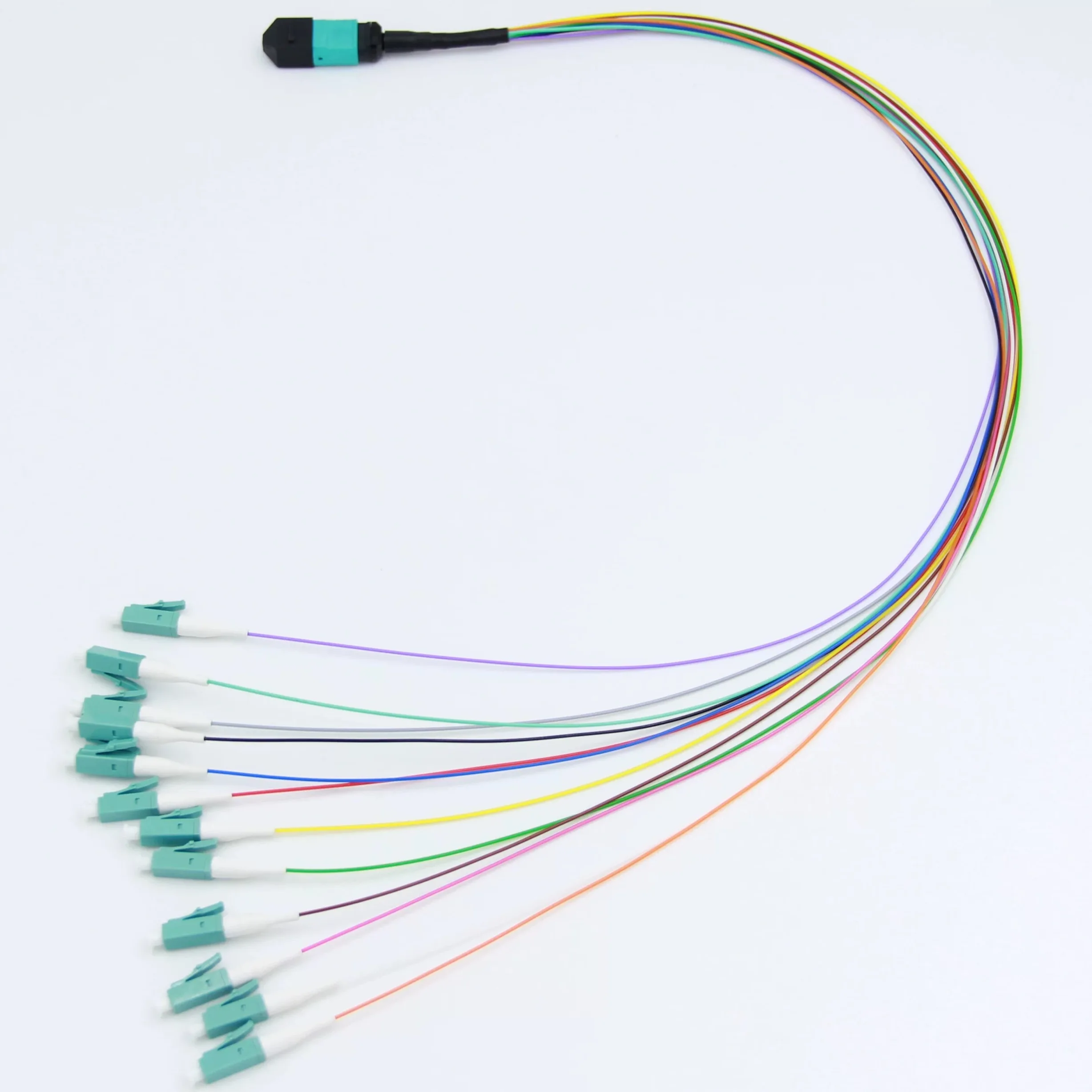 12C MPO-LC OM3 الألياف الطائر 30 سنتيمتر 6 / 8/ 12 / 24 النوى 0.9 مللي متر MPO/UPC أنثى ذكر نوع A B الألياف البصرية ضفيرة 0.3 متر FTTH ELINK