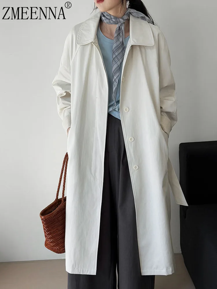 

ZMEENNA Lightweight Long Trench Women's Coat With Belted Waist Casual Oversized Fit Lapel Collar Jacket For Fall ZM3780