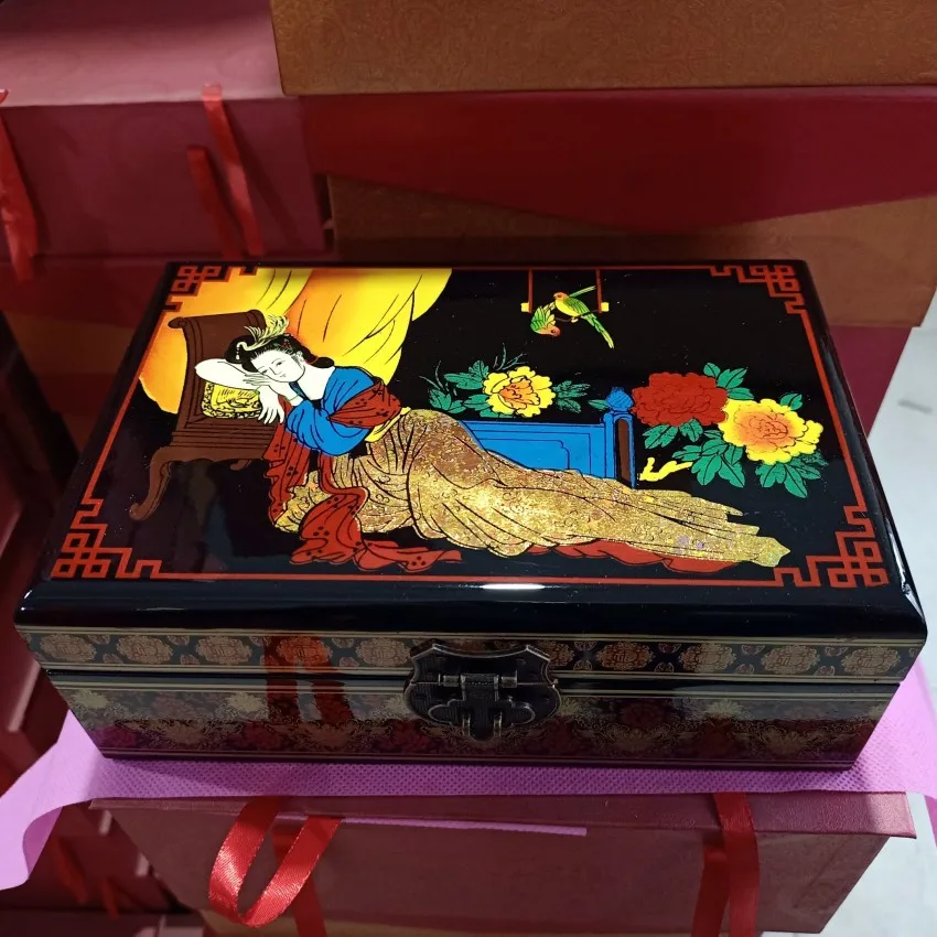 Wedding Jewelry Storage Box Traditional Lacquerware Hand Painted Bride Case