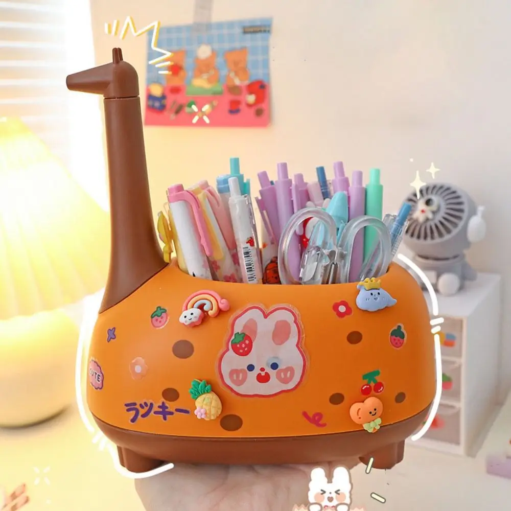 Creative Giraffe Pen Holder Large Capacity Set Firmly Pen Container Plastic Cartoon Makeup Brush Holder Office