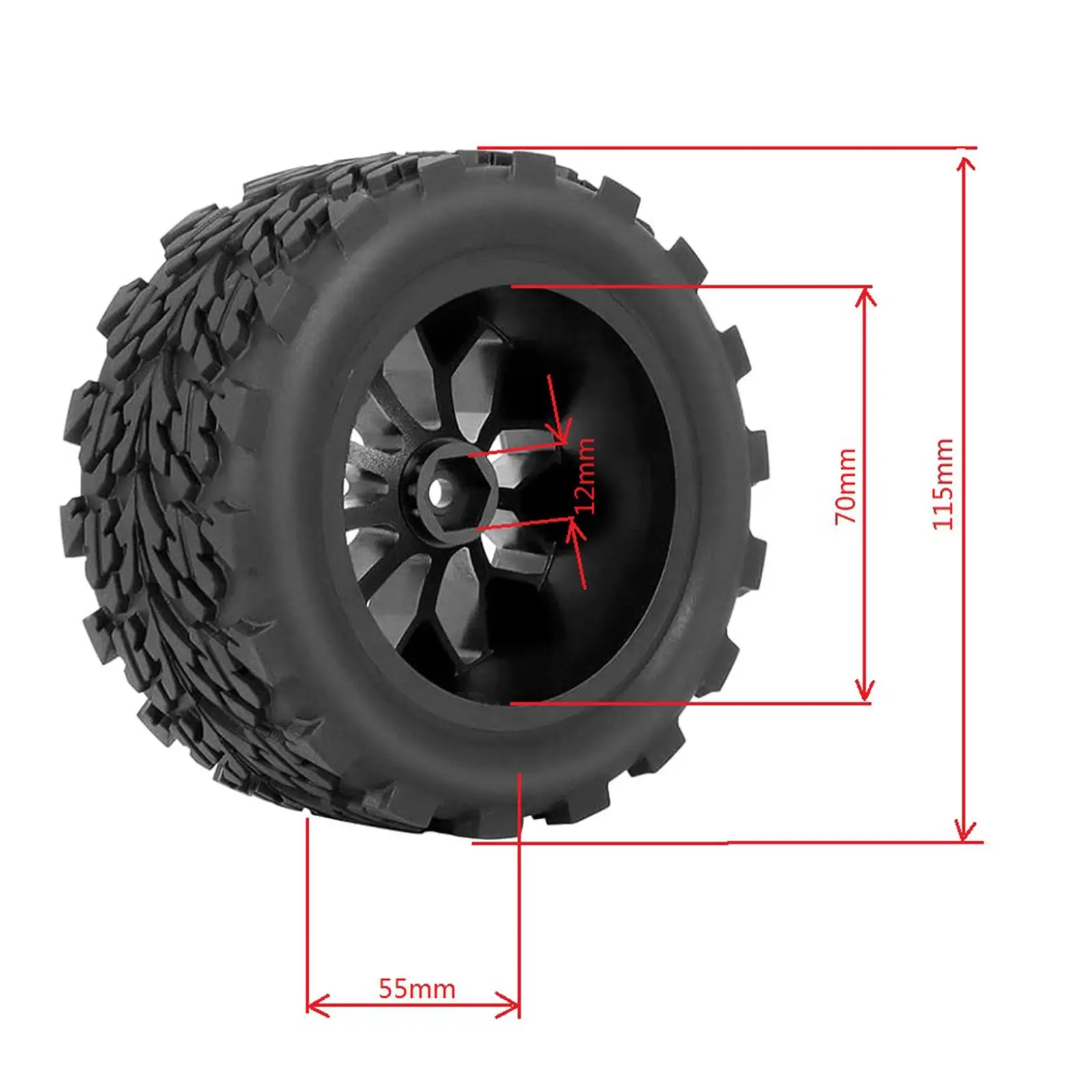 4Pcs RC Wheels And Tires 12mm Hub for 1/10 RC Truck Accs Upgrade Parts