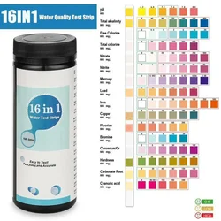Kit de Test d'Eau Potable 16 en 1, Bandelette de Qualité de l'Eau Domestique, pour Piscine, Spa, Nitrate, PH, Dureté