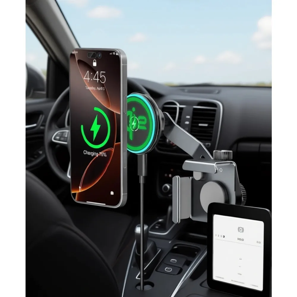 

15W Wireless Charging Car Mount for Tesla Model 3 and Y Extendable Metal Holder Magnetic Adjustable Compatible with MagSafe