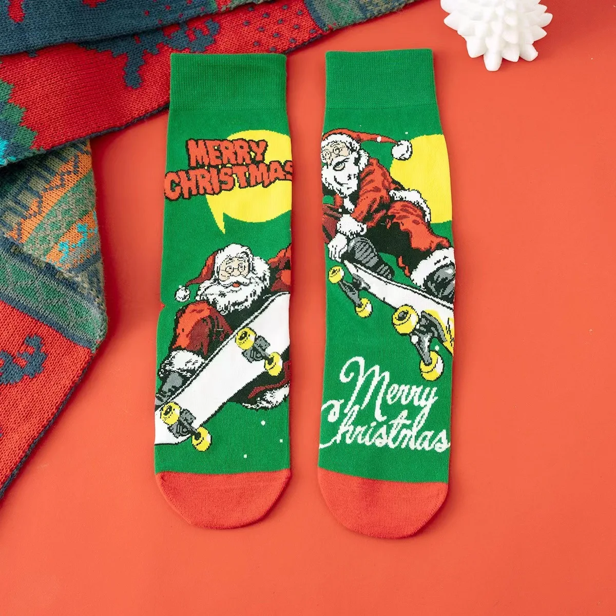 Women Autumn Winter Socks Kawai Mid-tube Stockings Nice Santa Claus Snowman Cute Cartoon AB Red Fashion Holiday Cute Cotton Sock