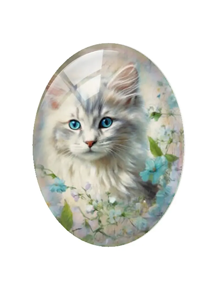 10pcs/lots Oval Photo Glass Cabochon Charms Cute Retro Cats Demo Flat Back Cameo For Diy Jewelry Making Finding Accessories