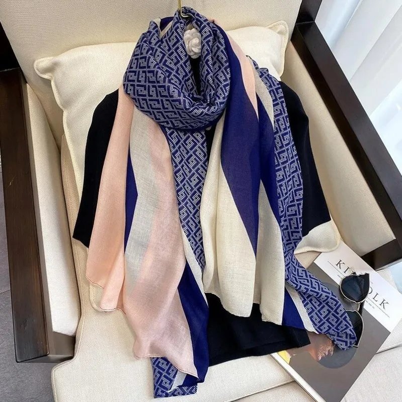 2024 Hot Sale Women\'s Long Shawls And Scarves Letters Pattern Large Size Cotton and Linen Scarf Soft and Warm Winter Scarf