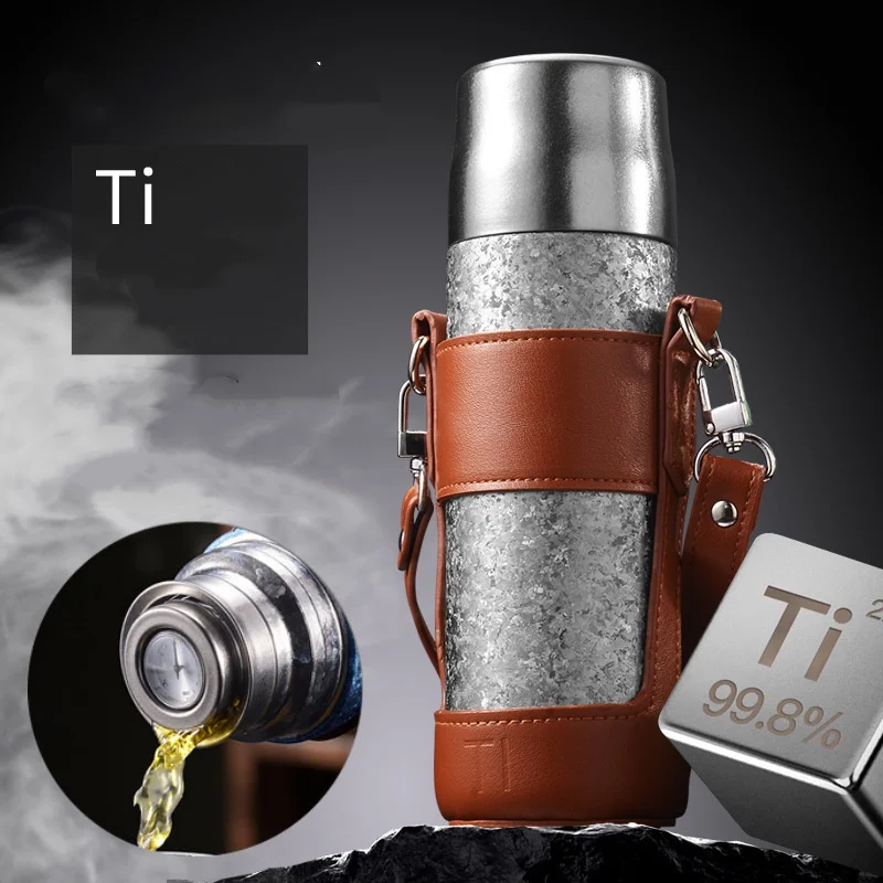 Titanium Double-Wall Vacuum Insulated Thermal Water Bottle Mechanical Temperature Display Outdoor Sports Fitness Drinking Bottle