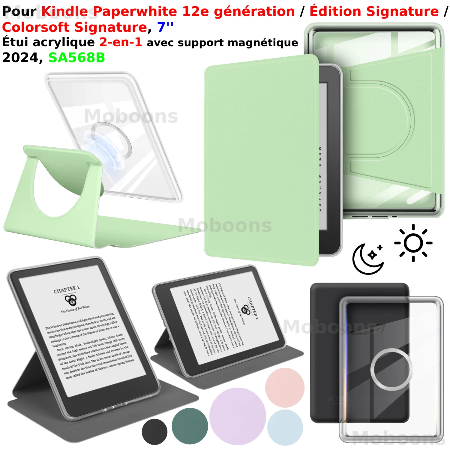 Pour Kindle Paperwhite 12e génération étui Colorsoft Signature édition 7 "2024 360 °   Support magnétique amovible 2 en 1 rotatif SA568B
