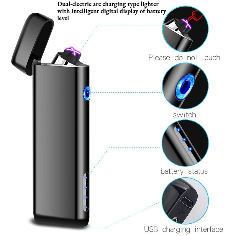 Dual-electric Arc Charging Type Lighter Intelligent Digital Display Battery Level USB Charging Capability Cigarette Accessories