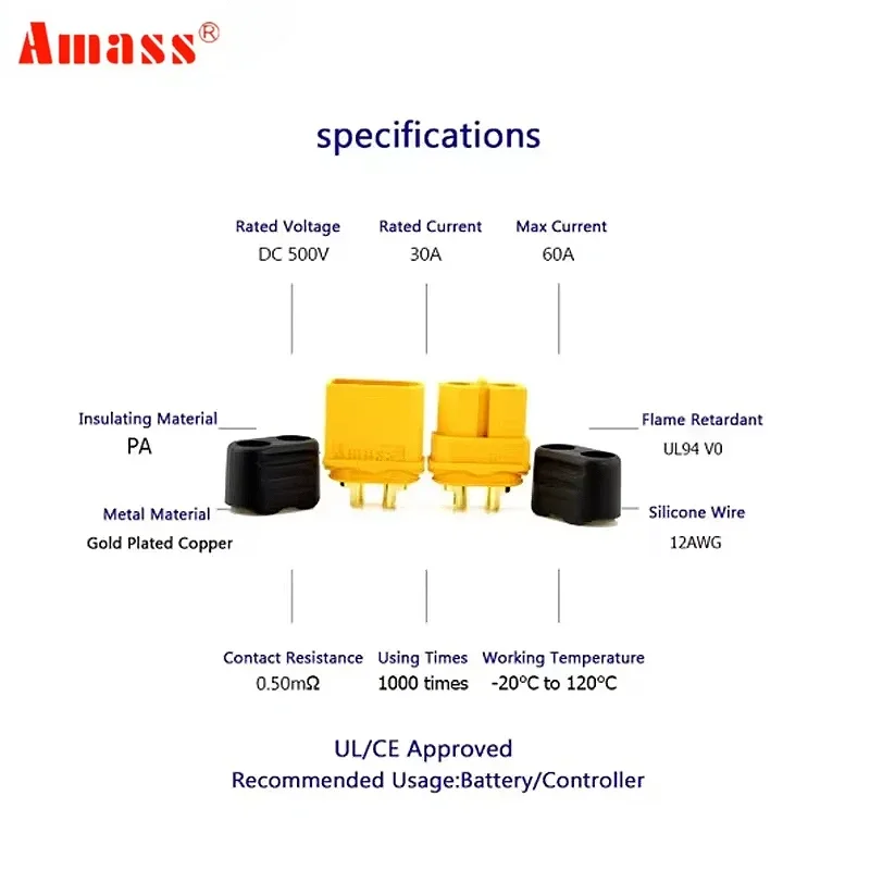 10PCS AMASS XT60H + XT60 Connector with Cover Protection Male Female Power Plug with Sheath for Lipo Battery RC Planes Cars