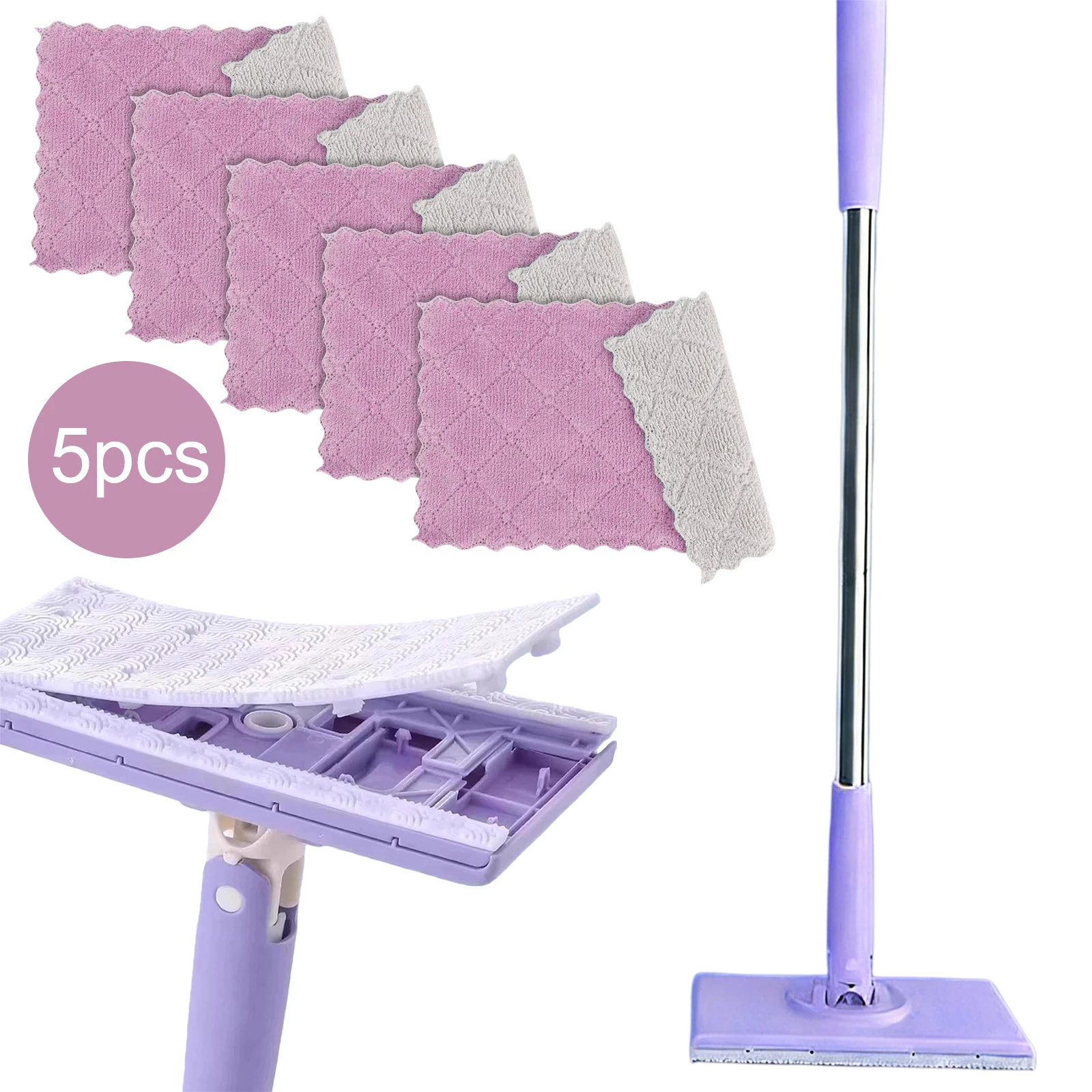 Mini Mopa Snap Grip para Uso en Seco y Húmedo, Mopa para Polvo con 5 Paños Reutilizables para Limpieza del Hogar y la Cocina