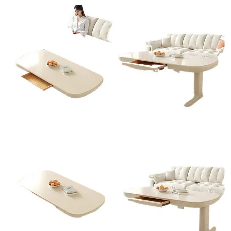 With drawers, electric lift, coffee table and dining table dual-purpose, large capacity, cream wind