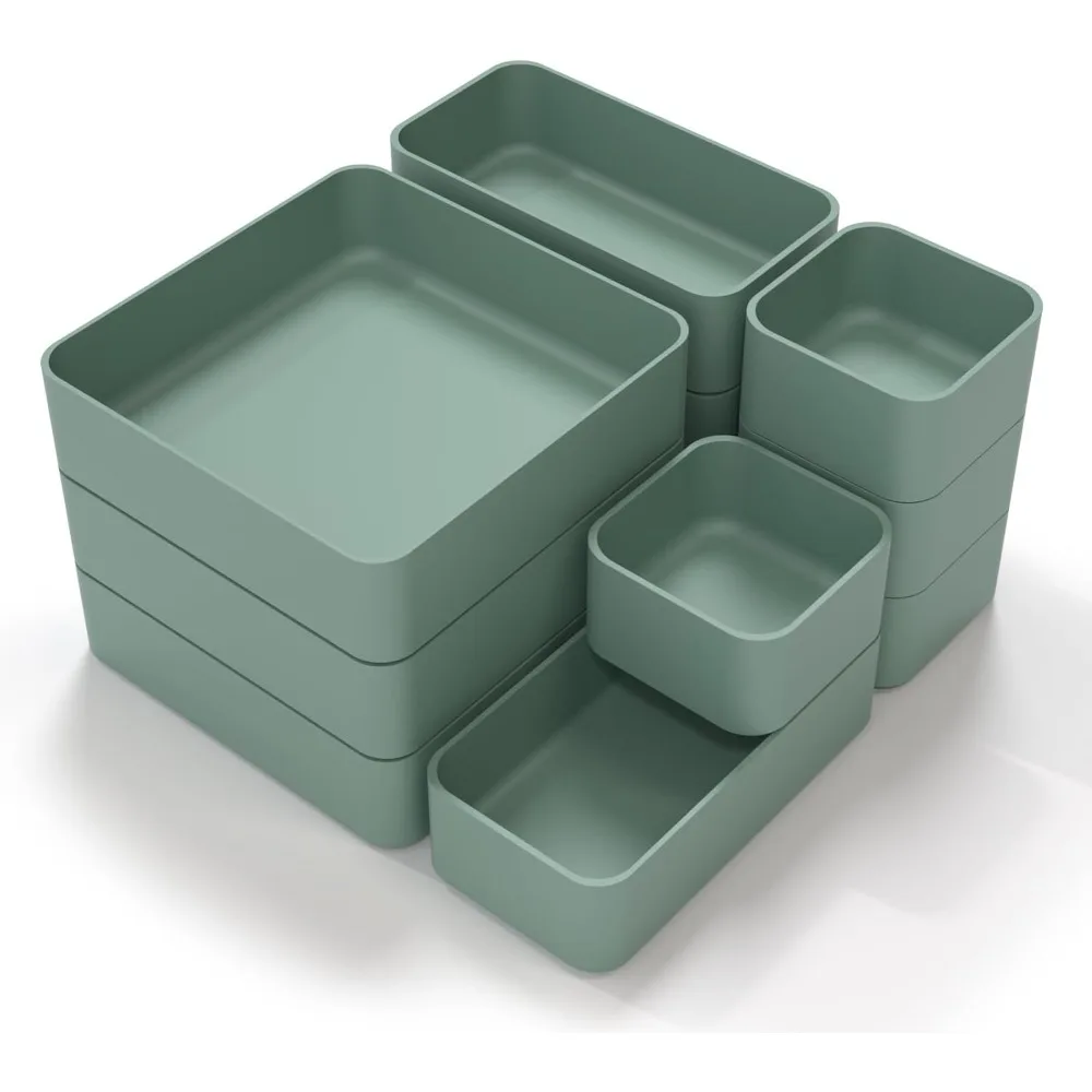 

11-Piece Stackable Drawer Organizer Set – Multi-Size Trays for Makeup, Stationery, Utensils – Bathroom, Office, Kitchen