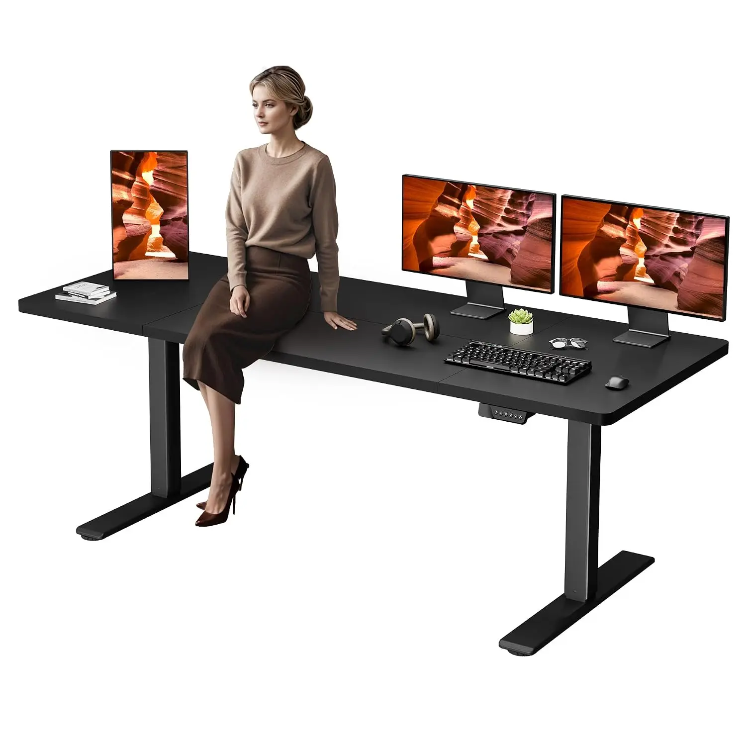 Dual Motor Electric Standing Desk Height Adjustable 4 Memory Preset Home Office Computer Workstation 79
