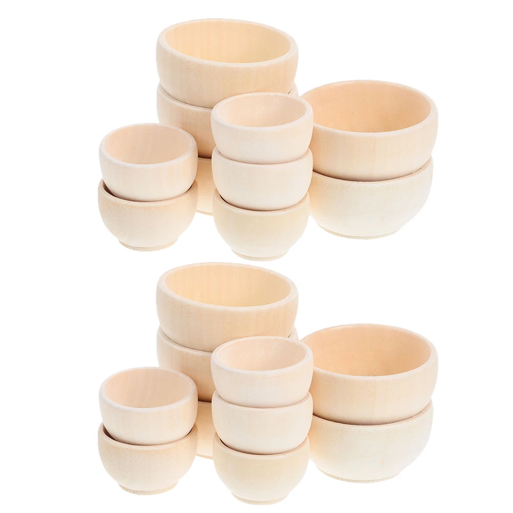 

20pcs Wooden Small Bowls Blank Unfinished Craft Diy Decorative Miniature Handmade Painting Natural Wood Grain Sewing