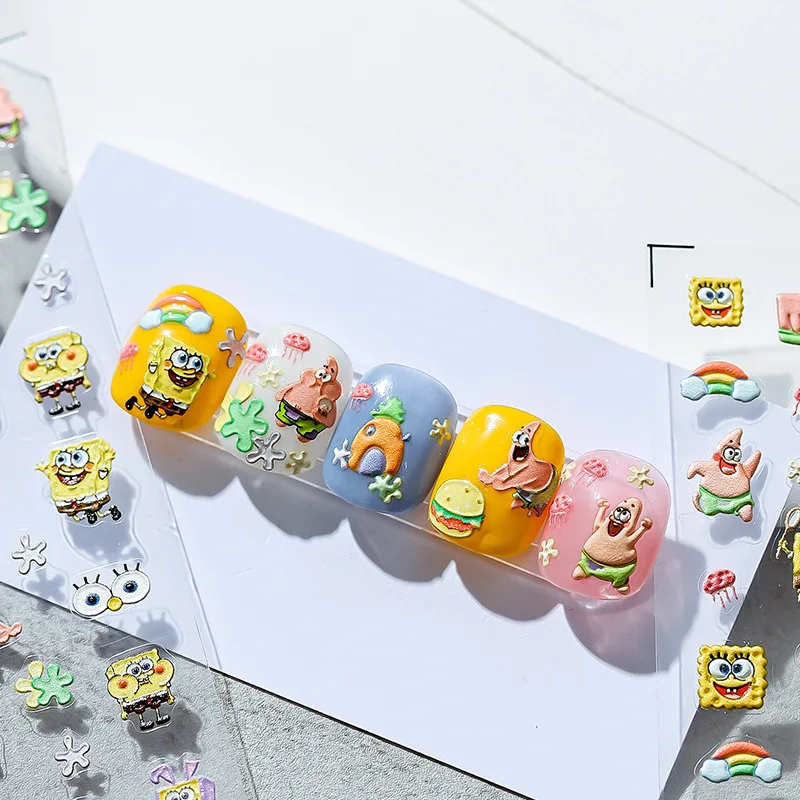 SpongeBob SquarePants New Craft 5D Thin and Tough Nail Stickers Pro Cartoon Soft Adhesive Back Adhesive Nail Stickers DP Series