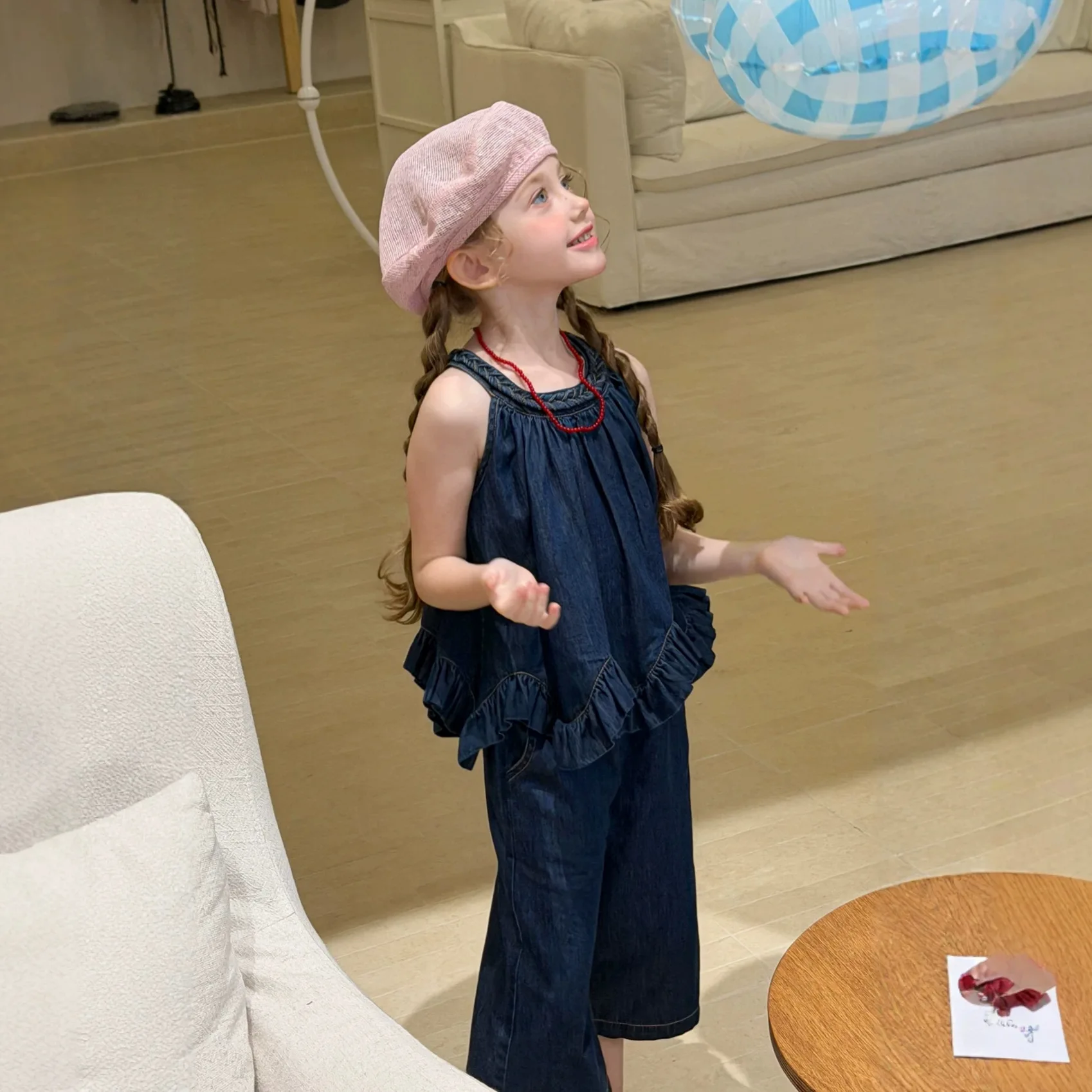 Girls' Summer Cowboy Set 2026 Children's Tank Top Wide Leg Pants Two Piece Set Little Girls' Elegant Cute Set