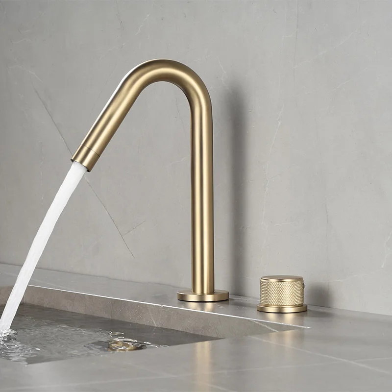 Bathroom Mixed Faucet Hot and Cold Water Tap Split Two-pieces Deck Mounted Sink Faucets Single Holder Dual Hole