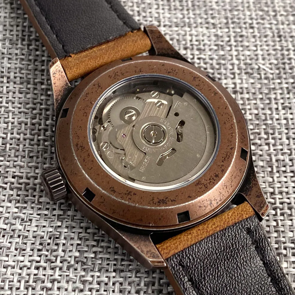 Tandorio 39mm Pilot Orologio meccanico automatico rivestito in bronzo stile vintage NH35A/PT5000 Movimento 200m Vetro zaffiro impermeabile