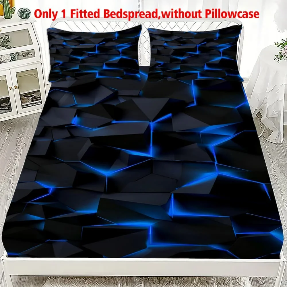 1 Stück 3D Blaue Kristallsplitter Tech-Inspirierte Spannbettlaken mit Tiefen Taschen Elastischer Matratzenbezug Einzel Doppel Queen King Schlafzimmer Deko
