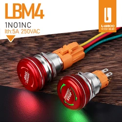 LANBOO 16mm/19mm/22mm Mushroom-shaped Emergency Push-Button Switch.1NO1NC.Illumination color selectable: Single-color/Dual-color