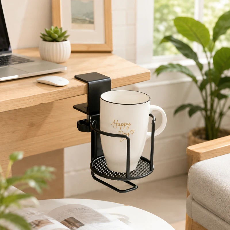 

Adjustable Desk Cup Holder, No Drill Clamp Stand, Basic Cup Tray or 360° Rotating Swivel Holder Optional